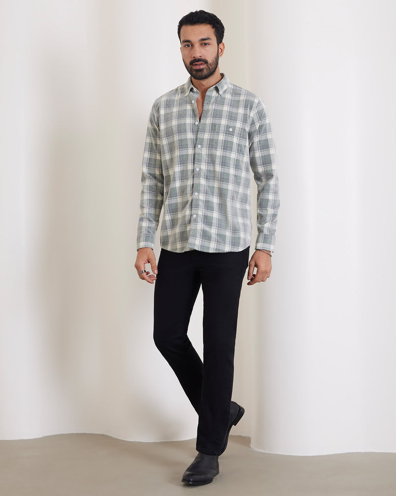 Green & White Corduroy Checked Shirt