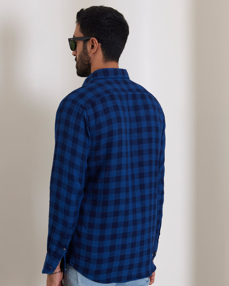 Navy Cotton Checked Shirt