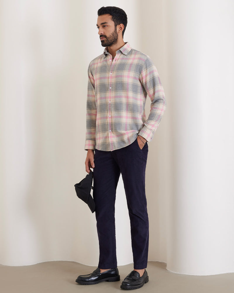 Pink & Beige Flannel Checked Shirt