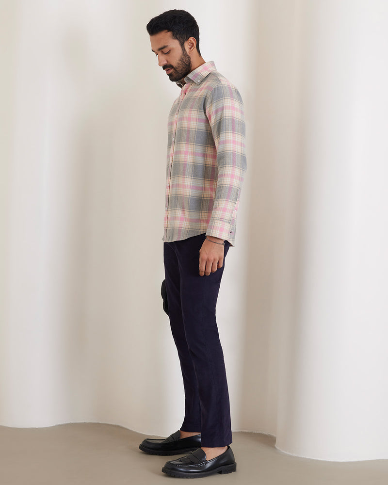 Pink & Beige Flannel Checked Shirt