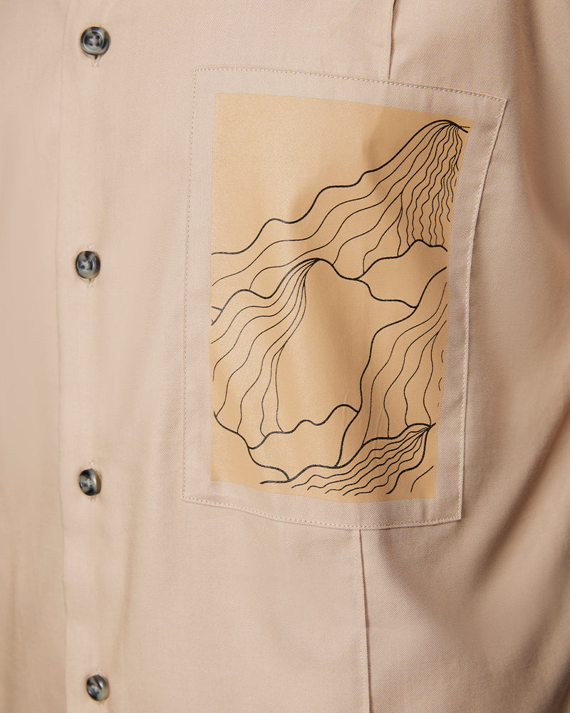 Beige Half-Sleeve Modal Twill Shirt