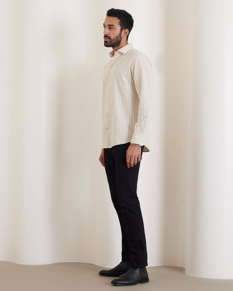 Ecru & Navy Cotton Striped Shirt