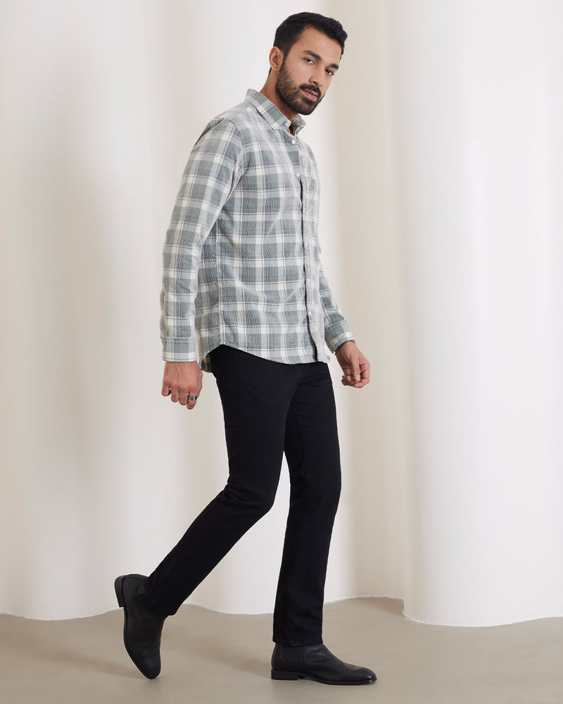 Green & White Corduroy Checked Shirt