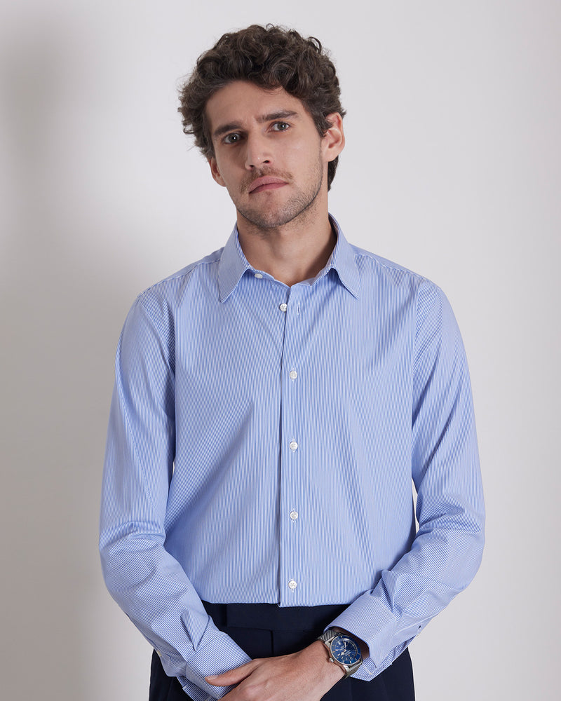 Blue & White Stretch Twill Striped Shirt