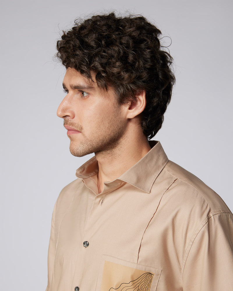 Beige Half-Sleeve Modal Twill Shirt