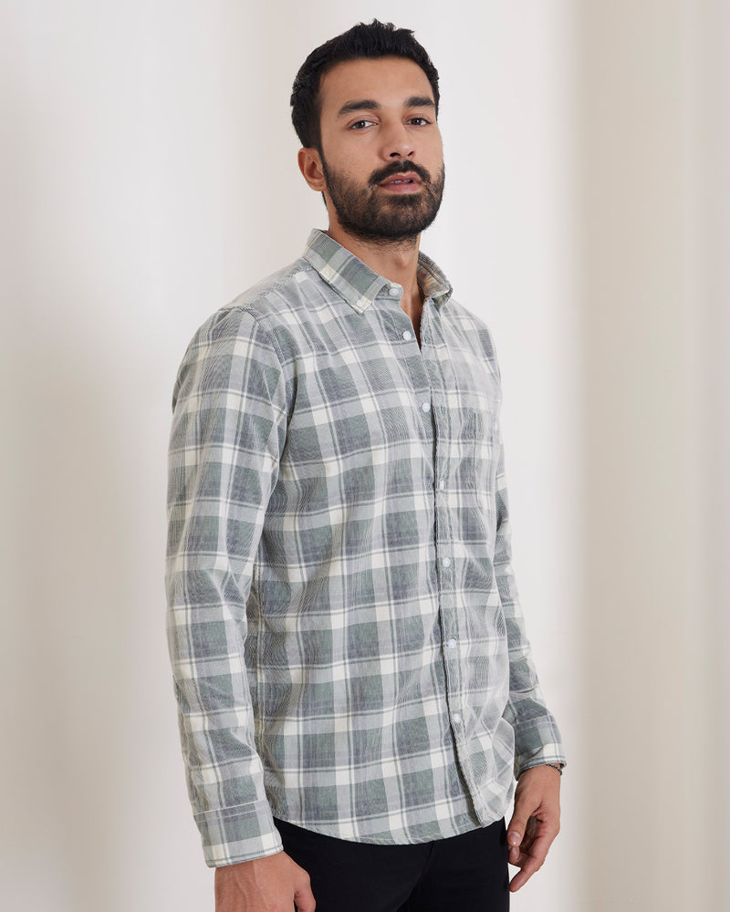 Green & White Corduroy Checked Shirt