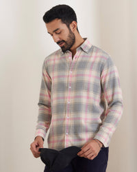 Pink & Beige Flannel Checked Shirt