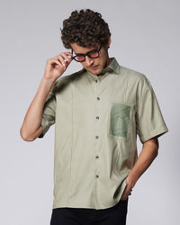 Olive Half-Sleeve Modal Twill Shirt