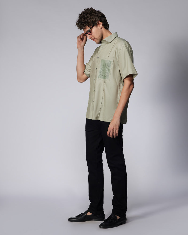 Olive Half-Sleeve Modal Twill Shirt