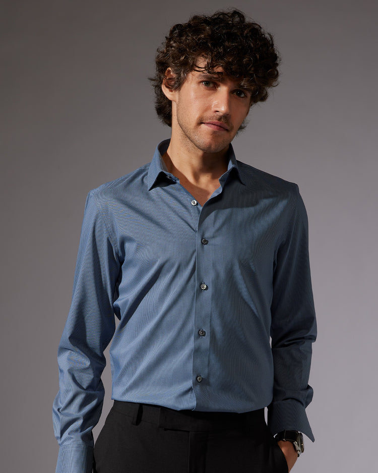 Blue & Black Stretch Dobby Shirt