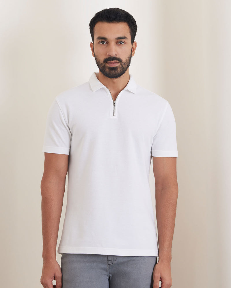 Signature Zipper Polo T-Shirt - White