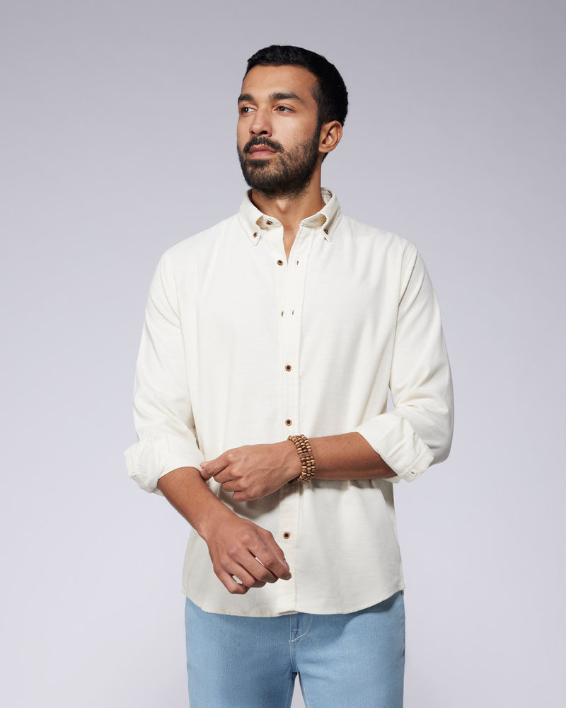 Ecru Melange Corduroy Shirt