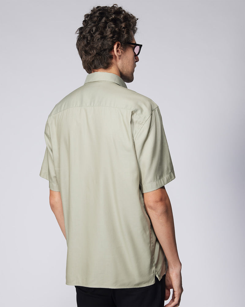 Olive Half-Sleeve Modal Twill Shirt