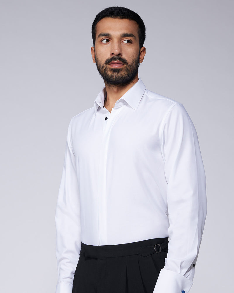 4-Way Stretch Herringbone Shirt - White