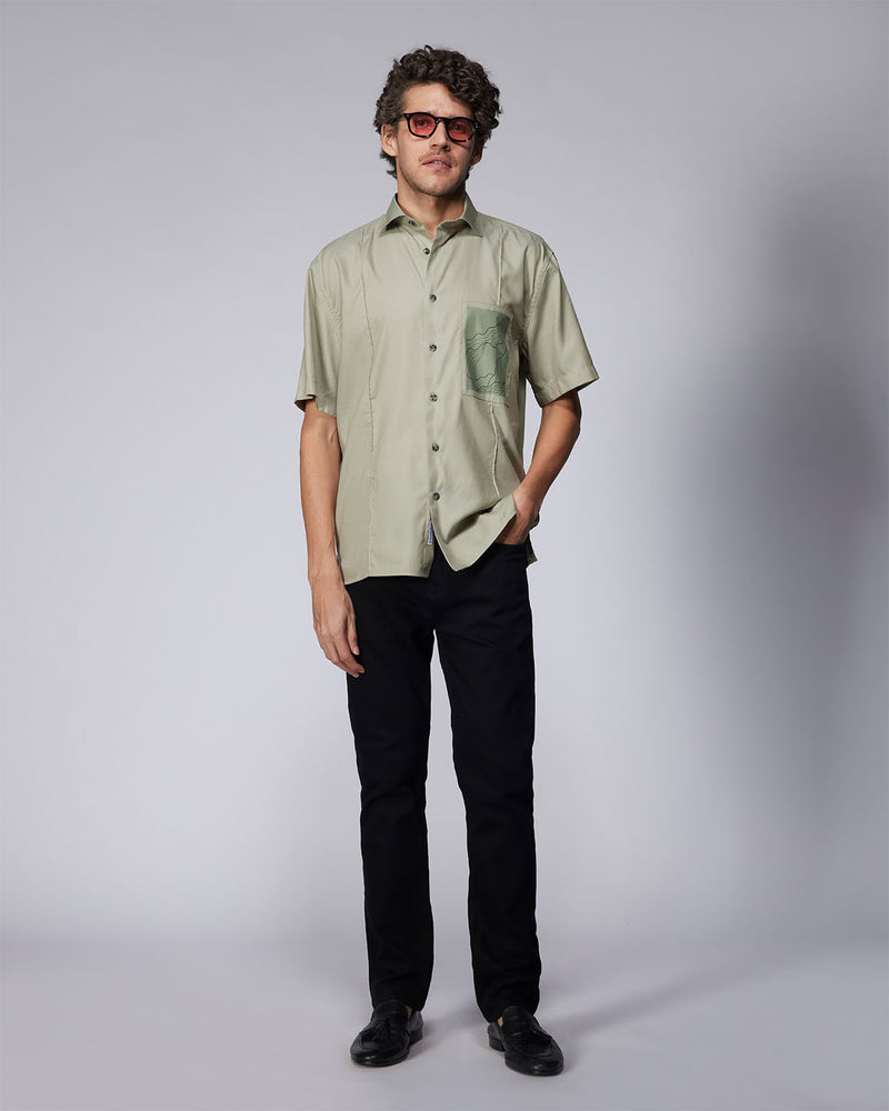 Olive Half-Sleeve Modal Twill Shirt