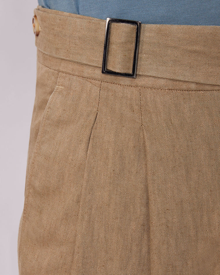 Aura Cotton Linen Neapolitan Pants - Khaki