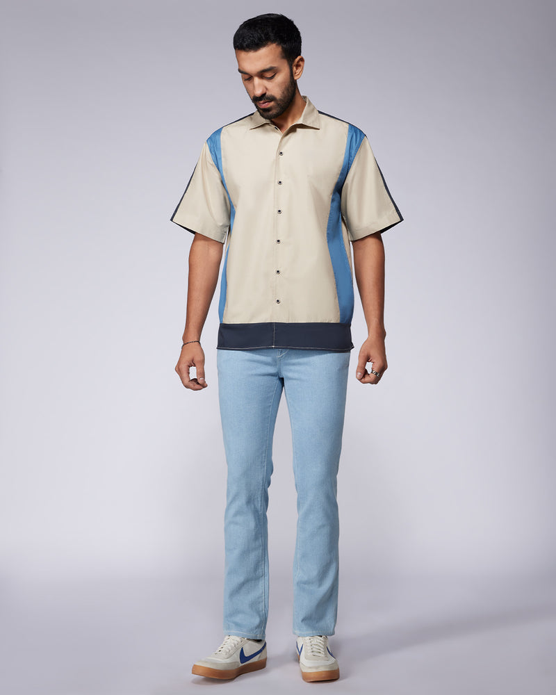 Beige Half-Sleeve Cut & Sew Shirt