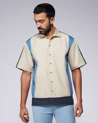 Beige Half-Sleeve Cut & Sew Shirt