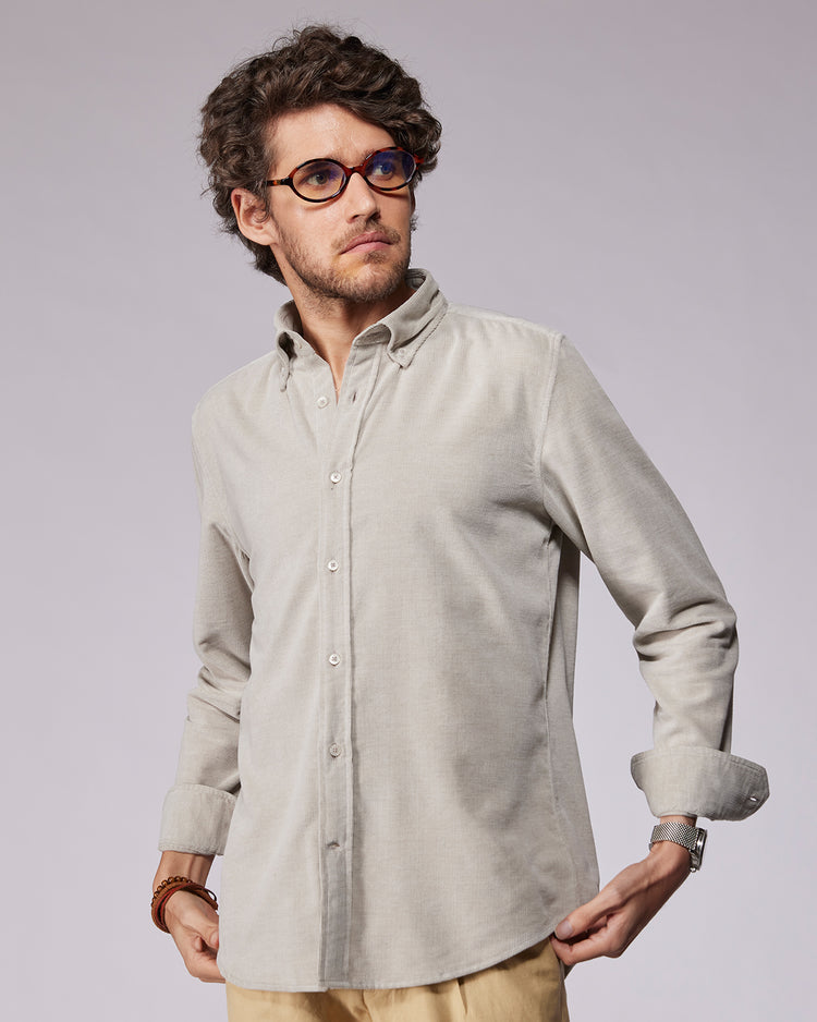 Beige Melange Corduroy Shirt