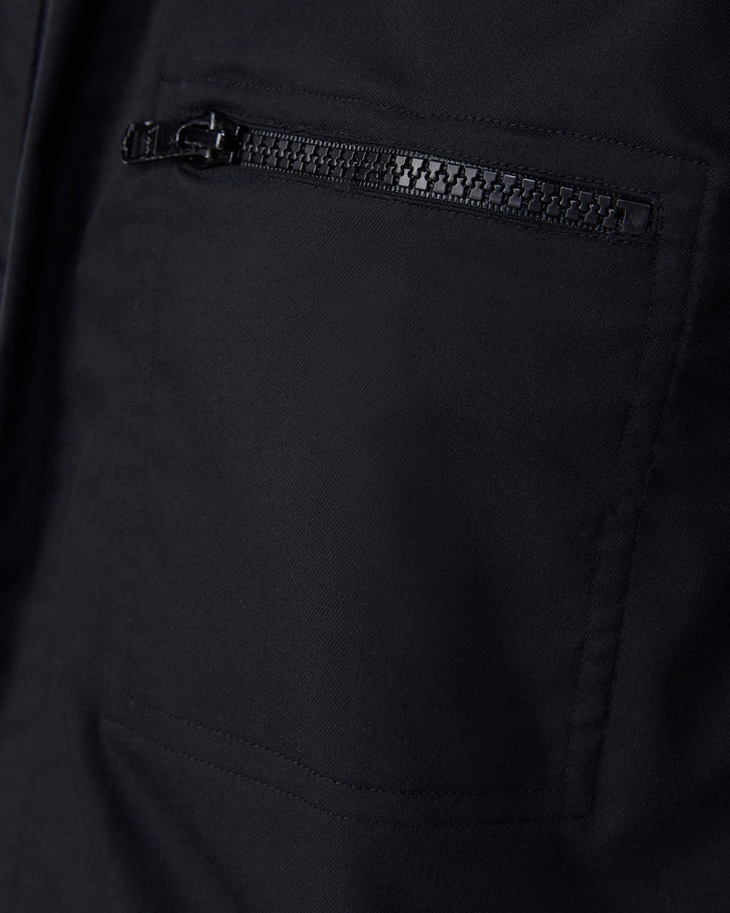 Black Stretch Twill Zipper Shirt