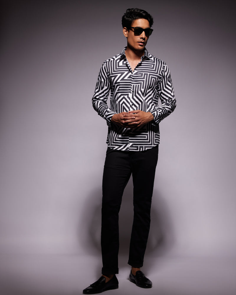 Black & White Line Printed Shirt