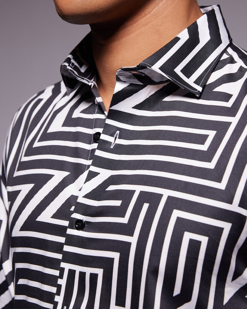 Black & White Line Printed Shirt