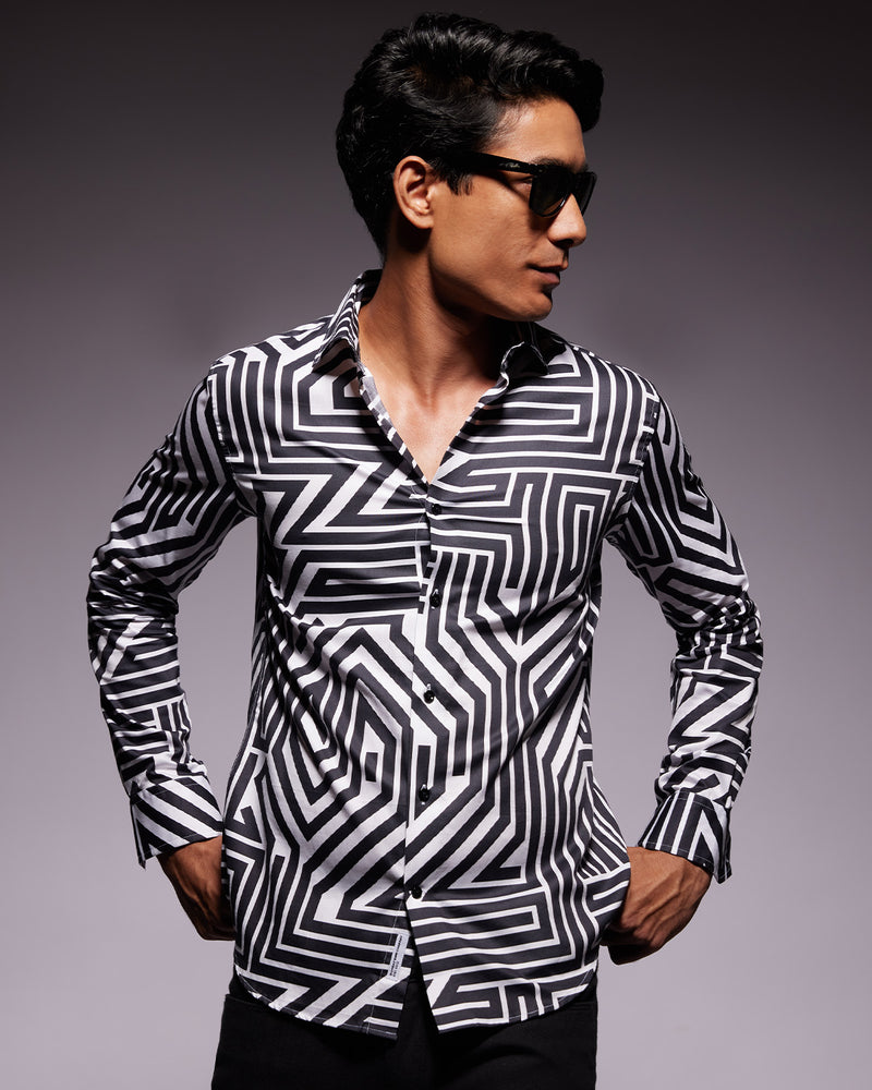 Black & White Line Printed Shirt