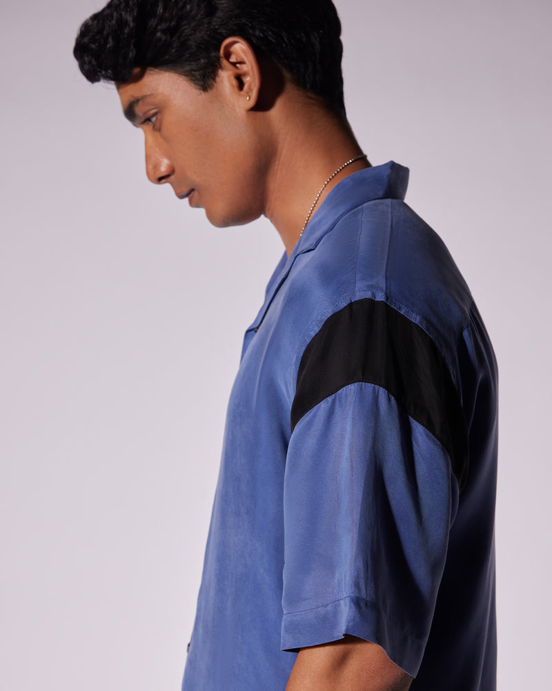 Blue Half-Sleeve Cupro Shirt