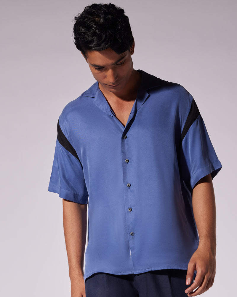 Blue Half-Sleeve Cupro Shirt