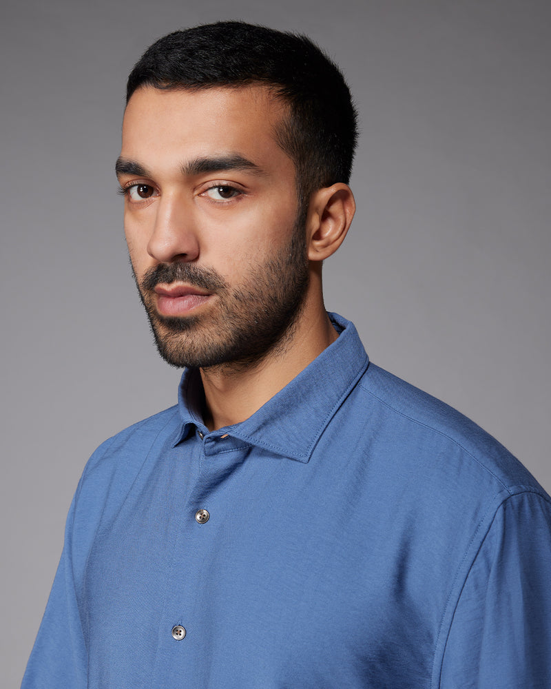 Blue Half-Sleeve Twill Shirt