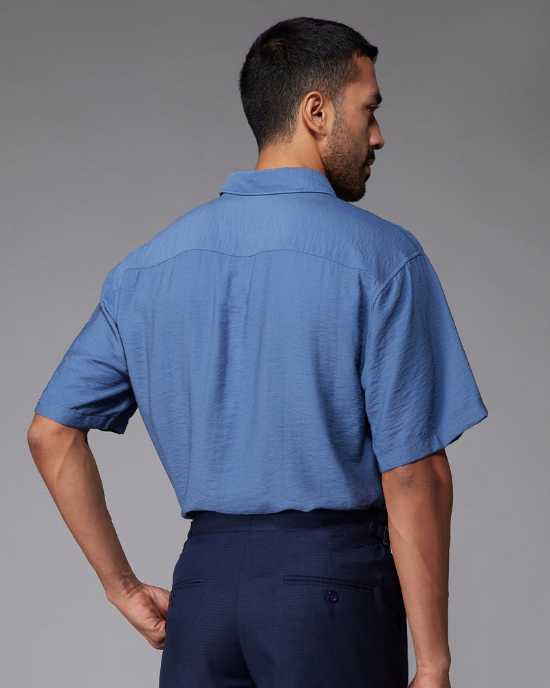 Blue Half-Sleeve Twill Shirt