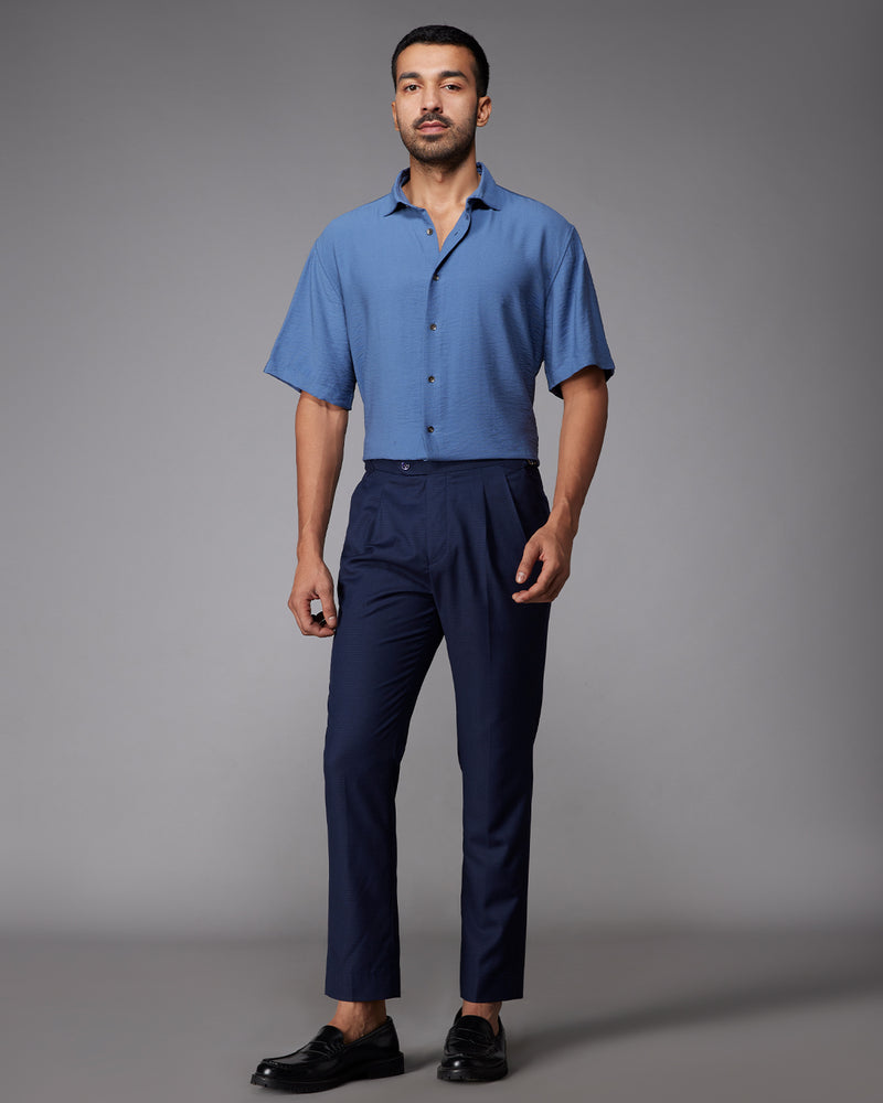 Blue Half-Sleeve Twill Shirt