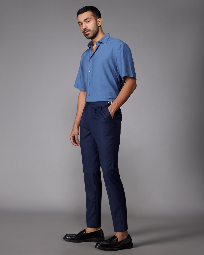 Blue Half-Sleeve Twill Shirt