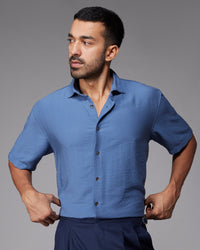 Blue Half-Sleeve Twill Shirt