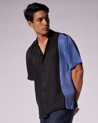 Blue & Black Colour Blocked Cupro Shirt