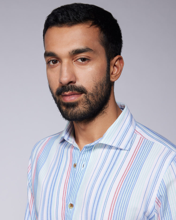 Blue & Green Oxford Striped Shirt