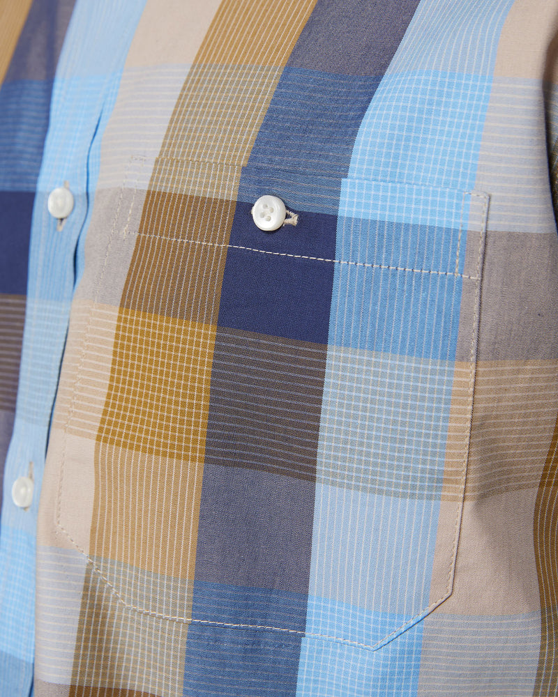 Blue & Ochre Cotton Checked Shirt