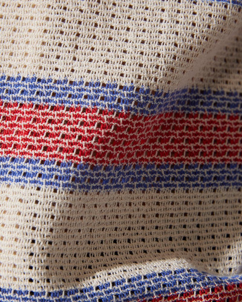 Blue & Red Half-Sleeve Crochet Shirt