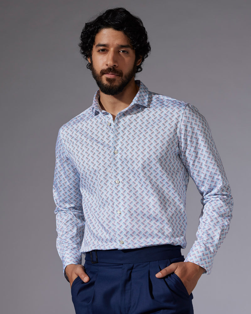 Blue & Red Square Printed Shirt