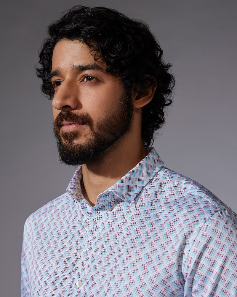 Blue & Red Square Printed Shirt