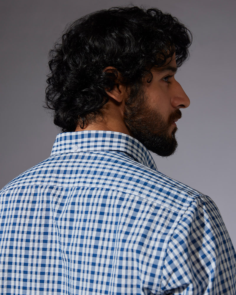 Blue & White Seersucker Checked Shirt