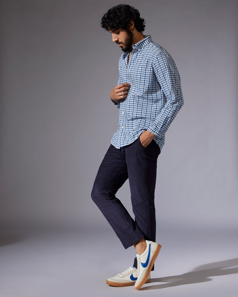 Blue & White Seersucker Checked Shirt