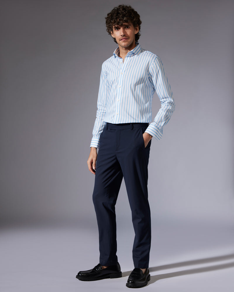 Blue & White Stretch Broad-Striped Shirt