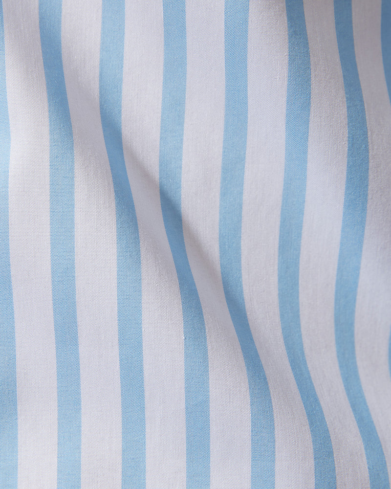 Blue & White Stretch Broad-Striped Shirt