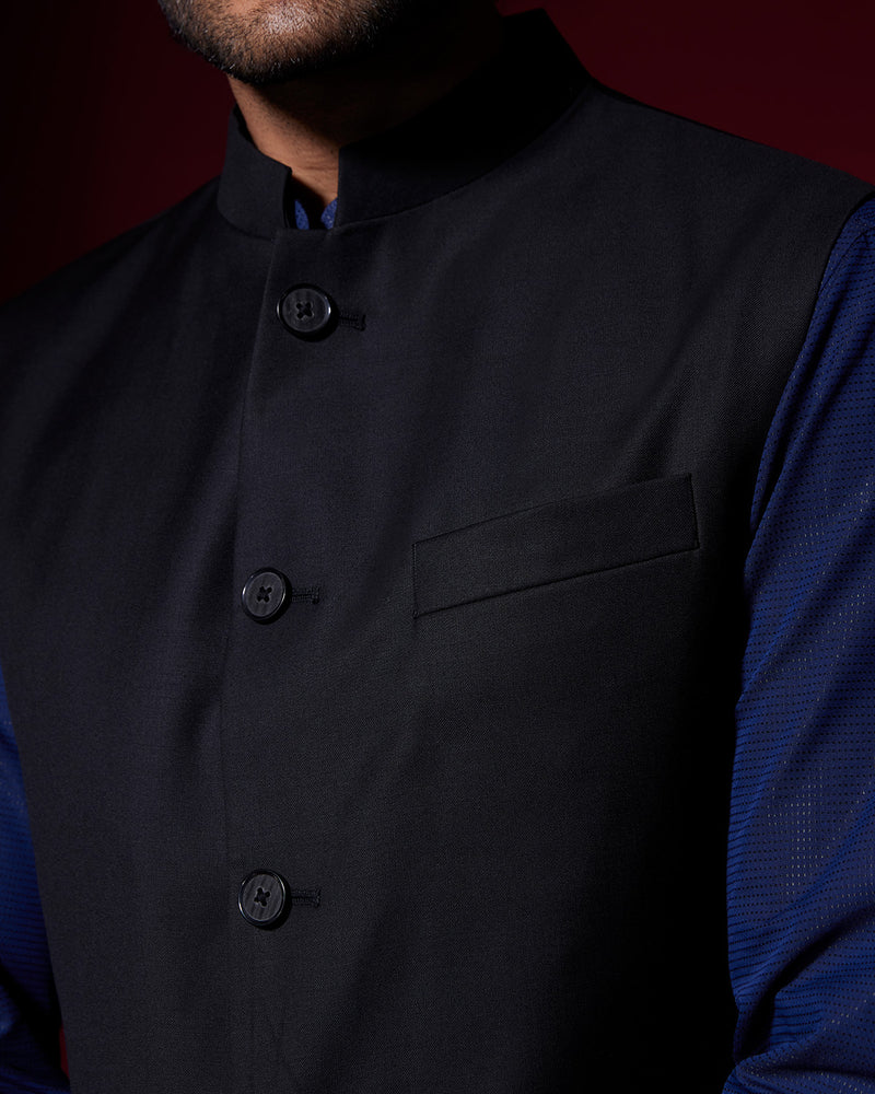 Twilight Blended Wool Nehru Jacket - Black