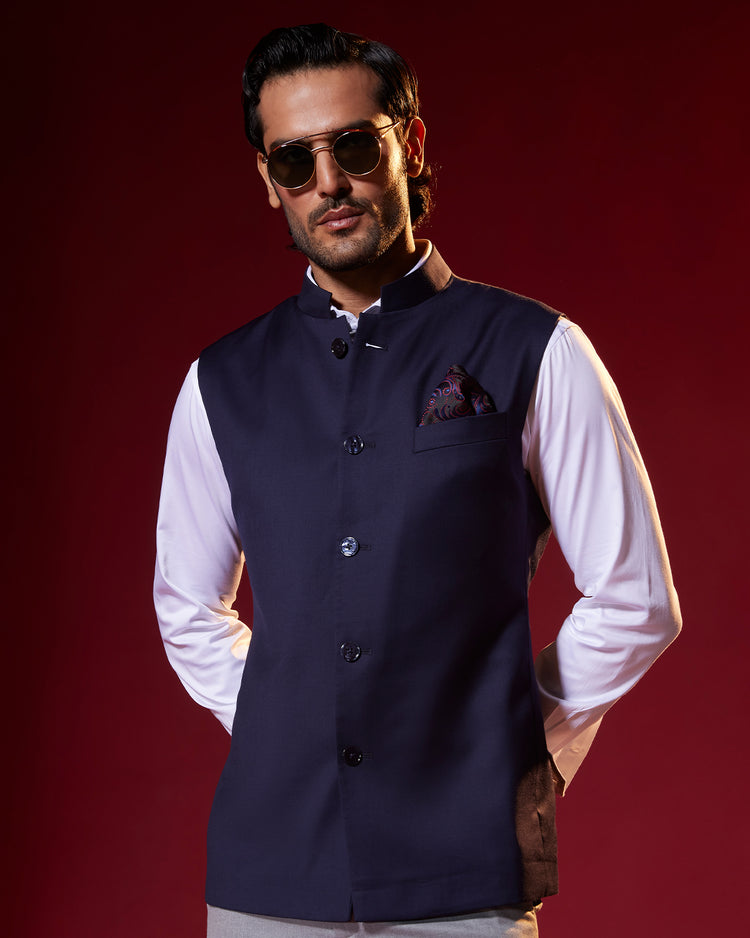 Sapphire Crest Nehru Jacket - Navy