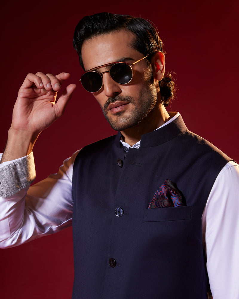 Sapphire Crest Nehru Jacket - Navy