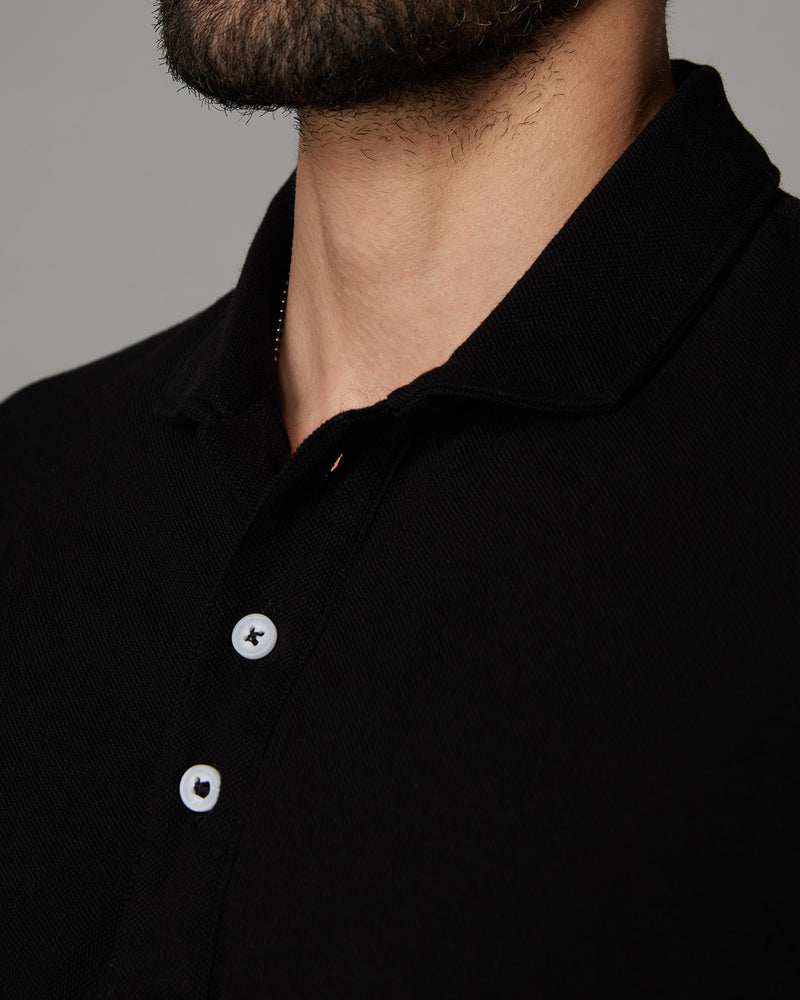 Signature Button Polo T-Shirt - Black