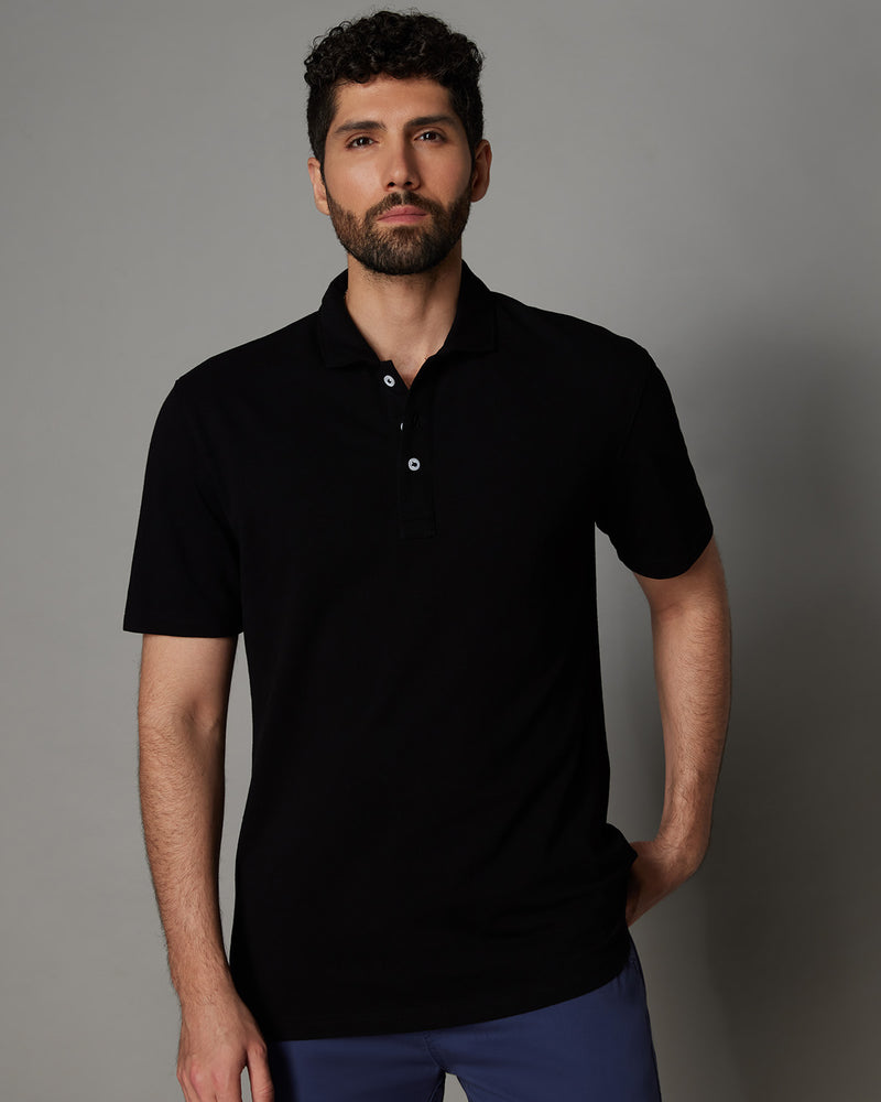 Signature Button Polo T-Shirt - Black