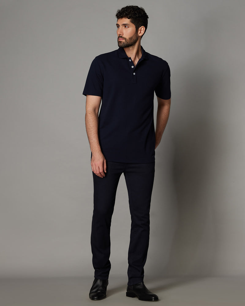 Signature Button Polo T-Shirt - Navy